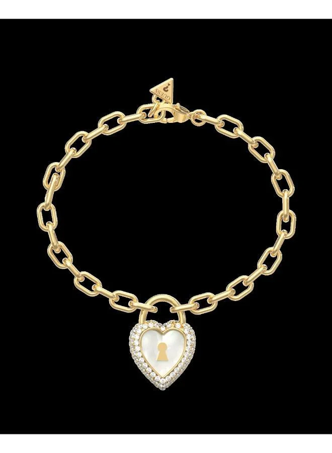 GUESS Pearly Heart Lock Chain Bracelet